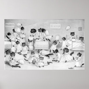 Kittens Pillow Fight, Louis Wain Poster