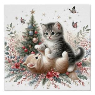 Kittens Playful Christmas Poster