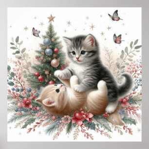 Kittens Playful Christmas Poster
