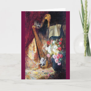 Kittens Playing Harp Music painting Card