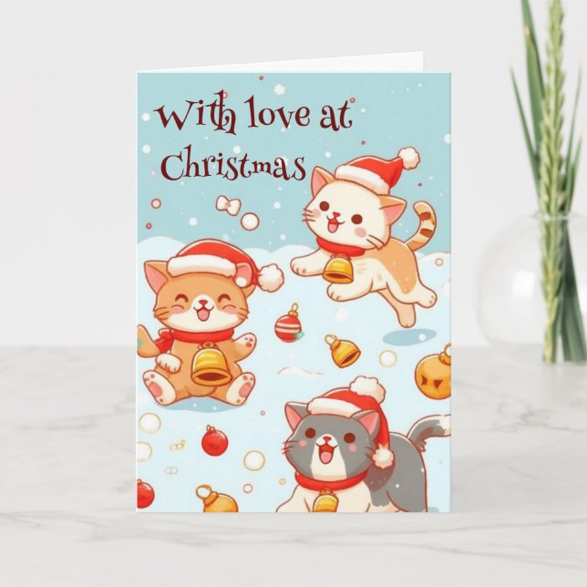 Kittens Playing in the Snow Christmas Card (Front)