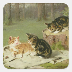 Kittens Playing Square Sticker