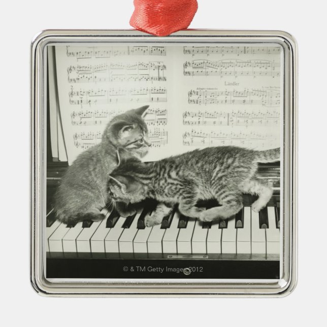 Kittens Playing the Piano Metal Tree Decoration (Front)
