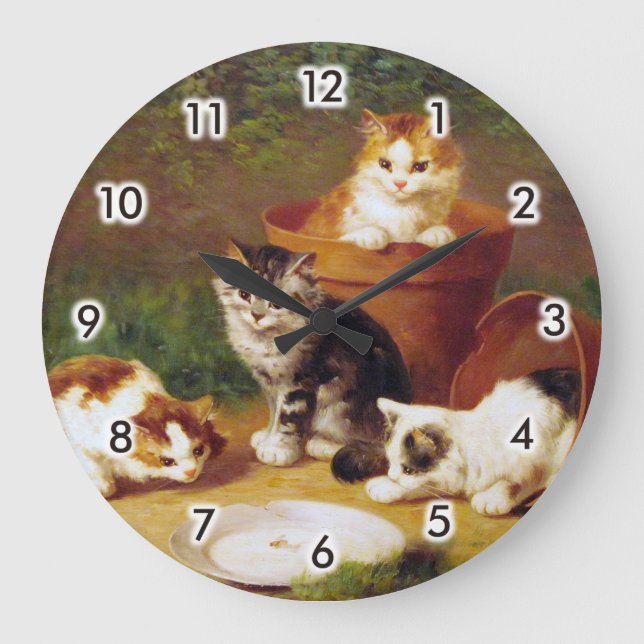Kittens & Pots, Brunel de Neuville Large Clock (Front)