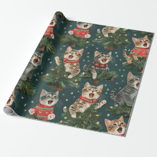 Kittens Singing O'Christmas Tress In Sweaters Wrapping Paper