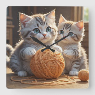 Kittens Square Wall Clock