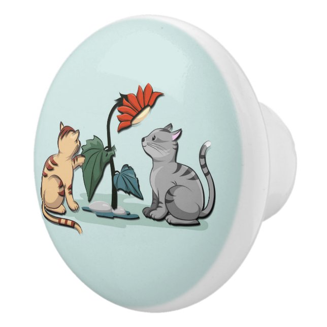 Kittens Summer Delight Seafoam Green Ceramic Knob (Right)