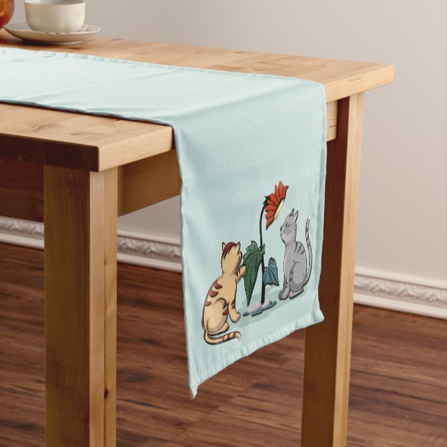 Kittens Summer Delight Seafoam Green Short Table Runner (In Situ)