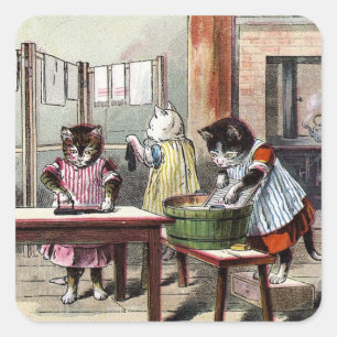 Kittens Washing Their Mittens Square Sticker
