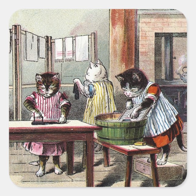 Kittens Washing Their Mittens Square Sticker (Front)