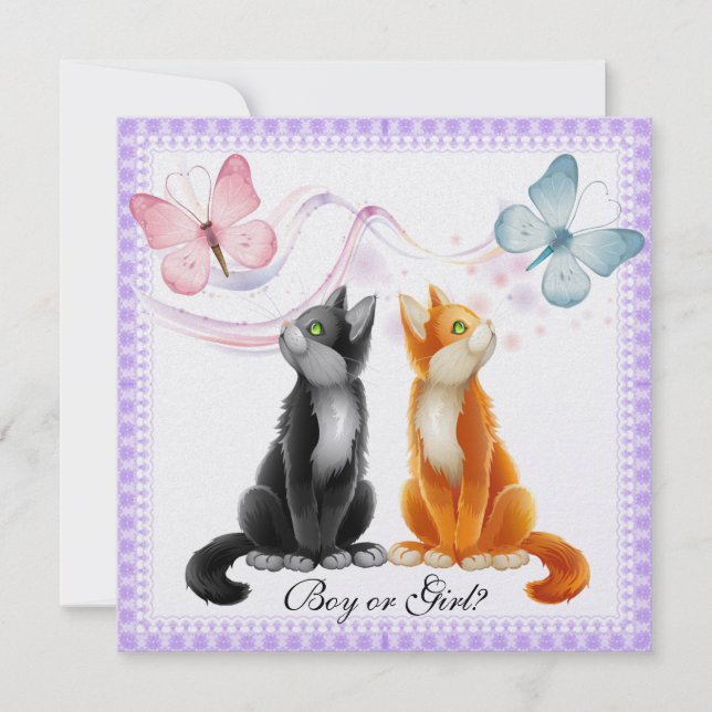 Kitties and Butterflies Gender Reveal Party Invita Invitation (Front)