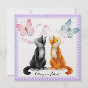 Kitties and Butterflies Gender Reveal Party Invita Invitation
