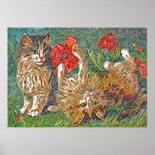 Kitties and Poppies Poster