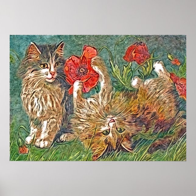 Kitties and Poppies Poster (Front)