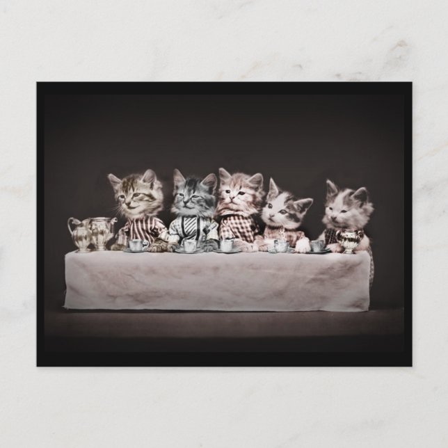 Kitties at the Tea Table Holiday Postcard (Front)