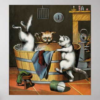 Kitties' Bath - Vintage Art Poster