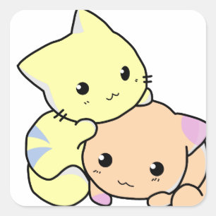 kitties cartoon snuggle cats cute square sticker