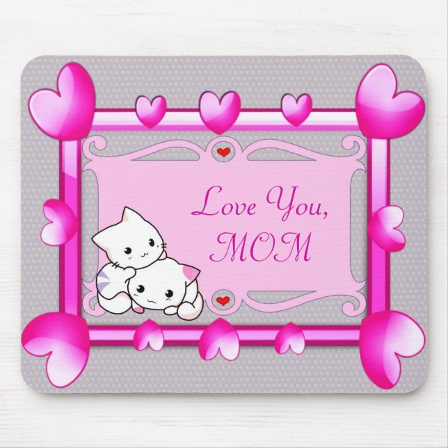 Kitties in Hearts Frame - Mother's Day Gift Mouse Mat (Front)
