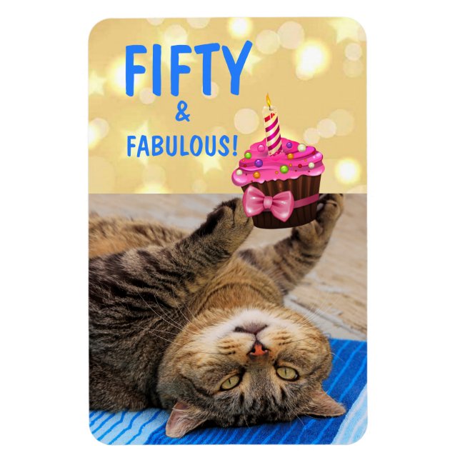 Kitty and Cupcake Fiftieth Birthday Magnet (Vertical)
