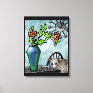 Kitty and Favrile Glass Vase (Gallery Wrapped Canv Canvas Print