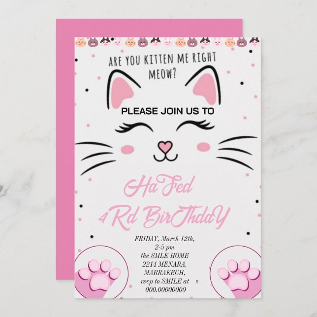 Kitty and Friends Birthday Invitation, Printable P Invitation (Front/Back)