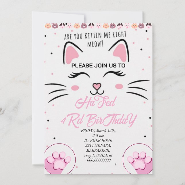 Kitty and Friends Birthday Invitation, Printable P Invitation (Front)