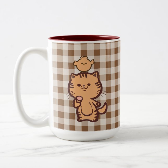 Kitty and Little chicken Two-Tone Coffee Mug (Left)
