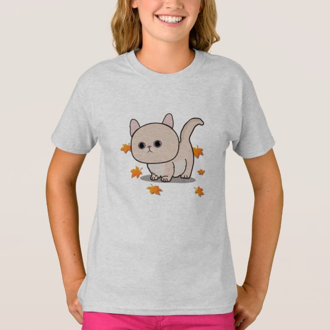 kitty and maple leaves T-Shirt (Front)
