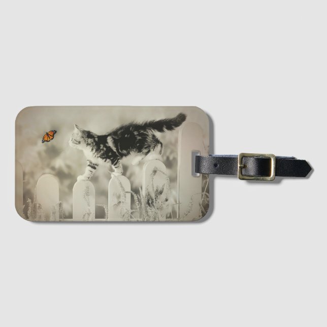 Kitty and Monarch Butterfly Luggage Tag (Front Horizontal)