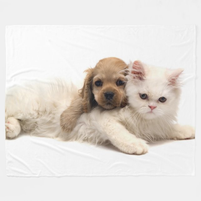 Kitty and Pup Fleece Blanket (Front (Horizontal))