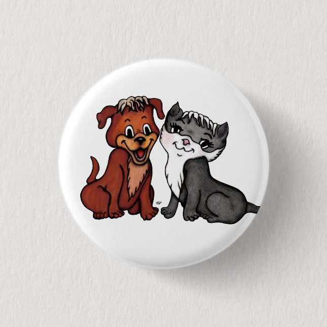 Kitty and Puppy 3 Cm Round Badge (Front)