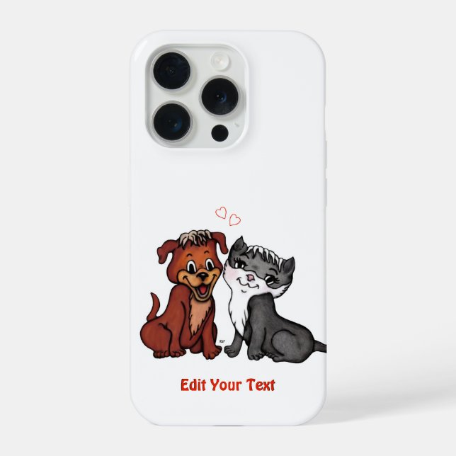 Kitty and Puppy , Edit Your Text iPhone Case (Back)