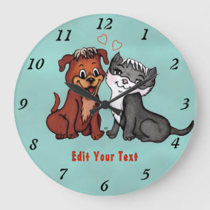 Kitty and Puppy , Edit Your Text Large Clock