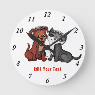 Kitty and Puppy , Edit Your Text Round Clock
