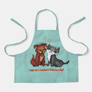 Kitty and Puppy , Happy Valentines Day! Apron
