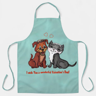 Kitty and Puppy , Happy Valentines Day! Apron