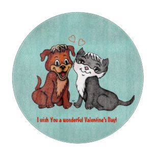 Kitty and Puppy , Happy Valentines Day! Cutting Board