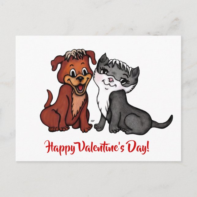 Kitty and Puppy , Happy Valentine's Day! Postcard (Front)