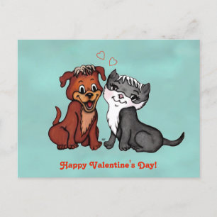 Kitty and Puppy , Happy Valentine's Day! Postcard