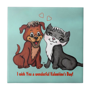 Kitty and Puppy , Happy Valentines Day! Tile
