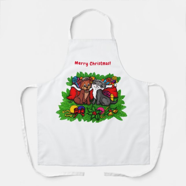 Kitty and Puppy , Happy XMas Apron (Front)
