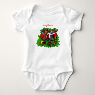 Kitty and Puppy , Happy XMas Baby Bodysuit