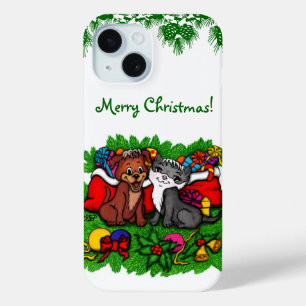 Kitty and Puppy , Happy XMas iPhone 15 Case