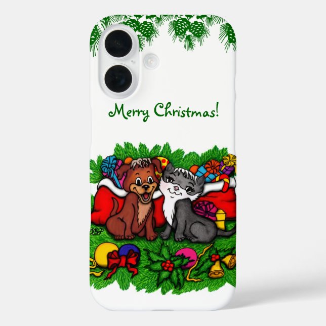 Kitty and Puppy , Happy XMas Case-Mate iPhone Case (Back)