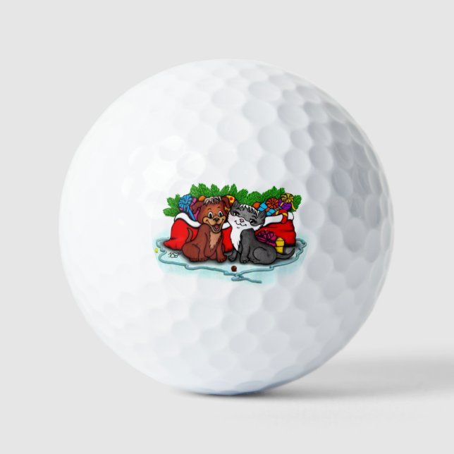 Kitty and Puppy , Happy XMas Golf Balls (Front)