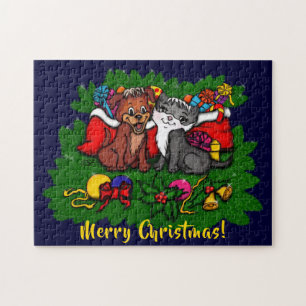 Kitty and Puppy , Happy XMas Jigsaw Puzzle