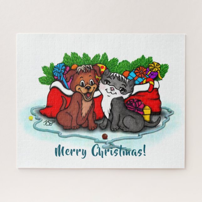 Kitty and Puppy , Happy XMas Jigsaw Puzzle (Horizontal)