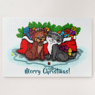 Kitty and Puppy , Happy XMas Jigsaw Puzzle