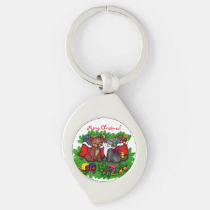 Kitty and Puppy , Happy XMas Key Ring