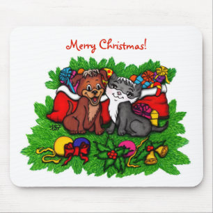 Kitty and Puppy , Happy XMas Mouse Mat